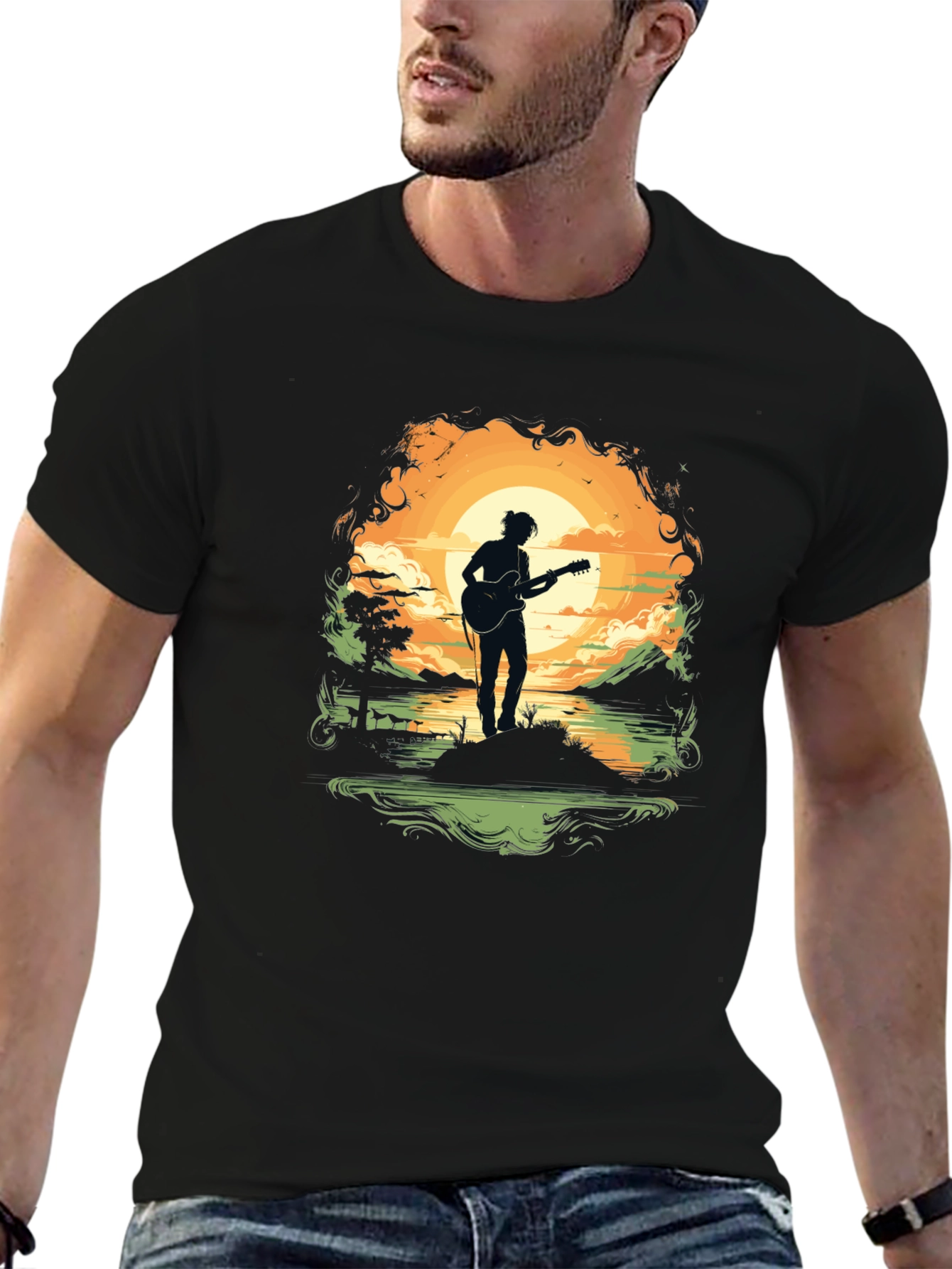 Silhouette Guitarist Sunset Tee