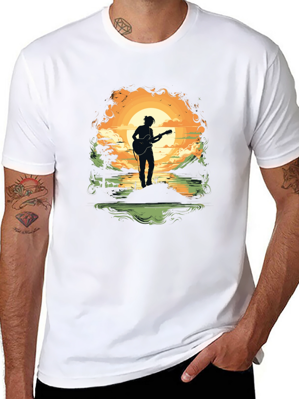 Silhouette Guitarist Sunset Tee