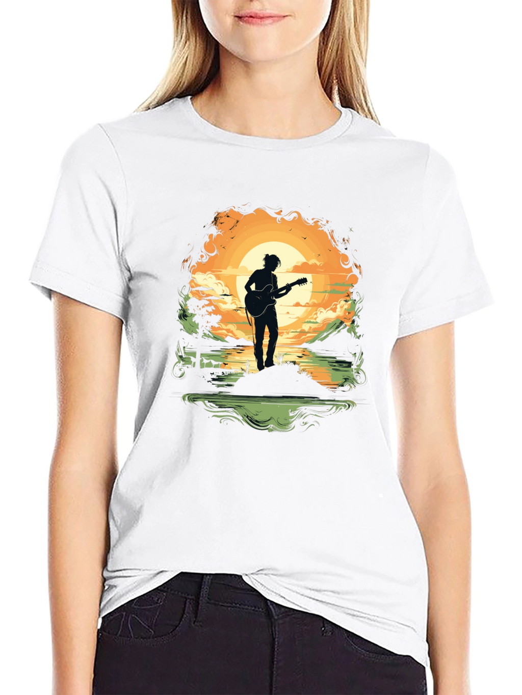 Silhouette Guitarist Sunset Tee
