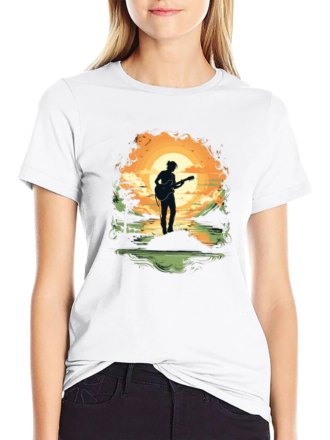 Silhouette Guitarist Sunset Tee