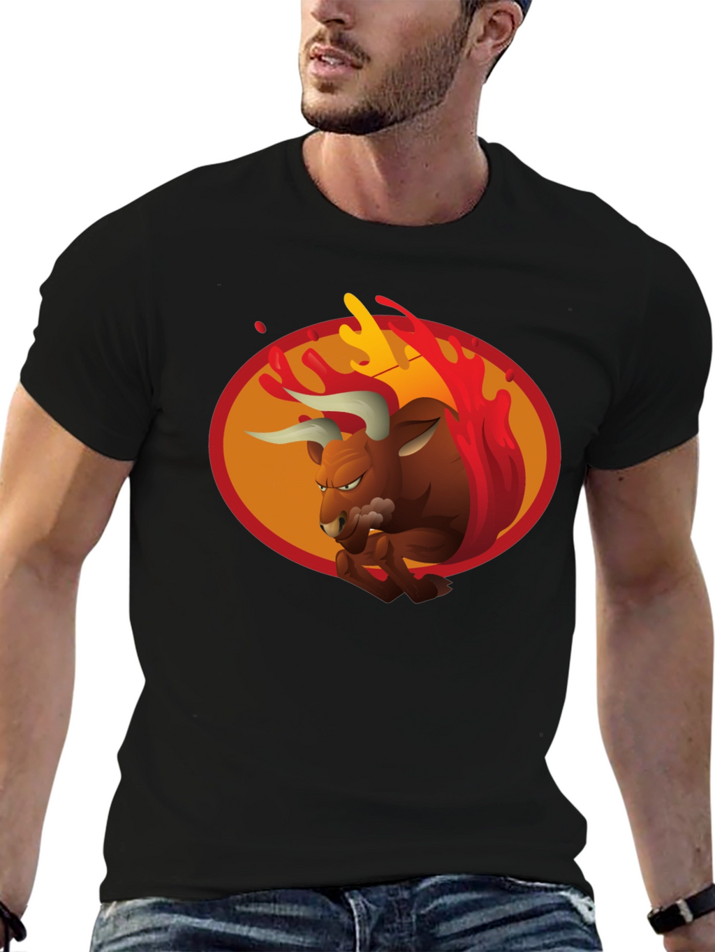 Fiery Bull Graphic Tee - Bold Black T-Shirt