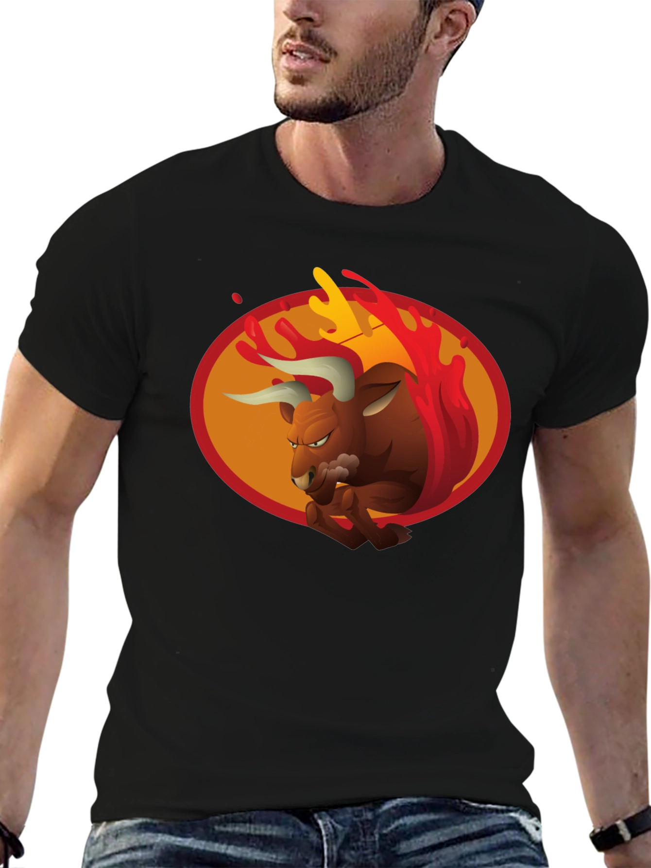 Fiery Bull Graphic Tee - Bold Black T-Shirt