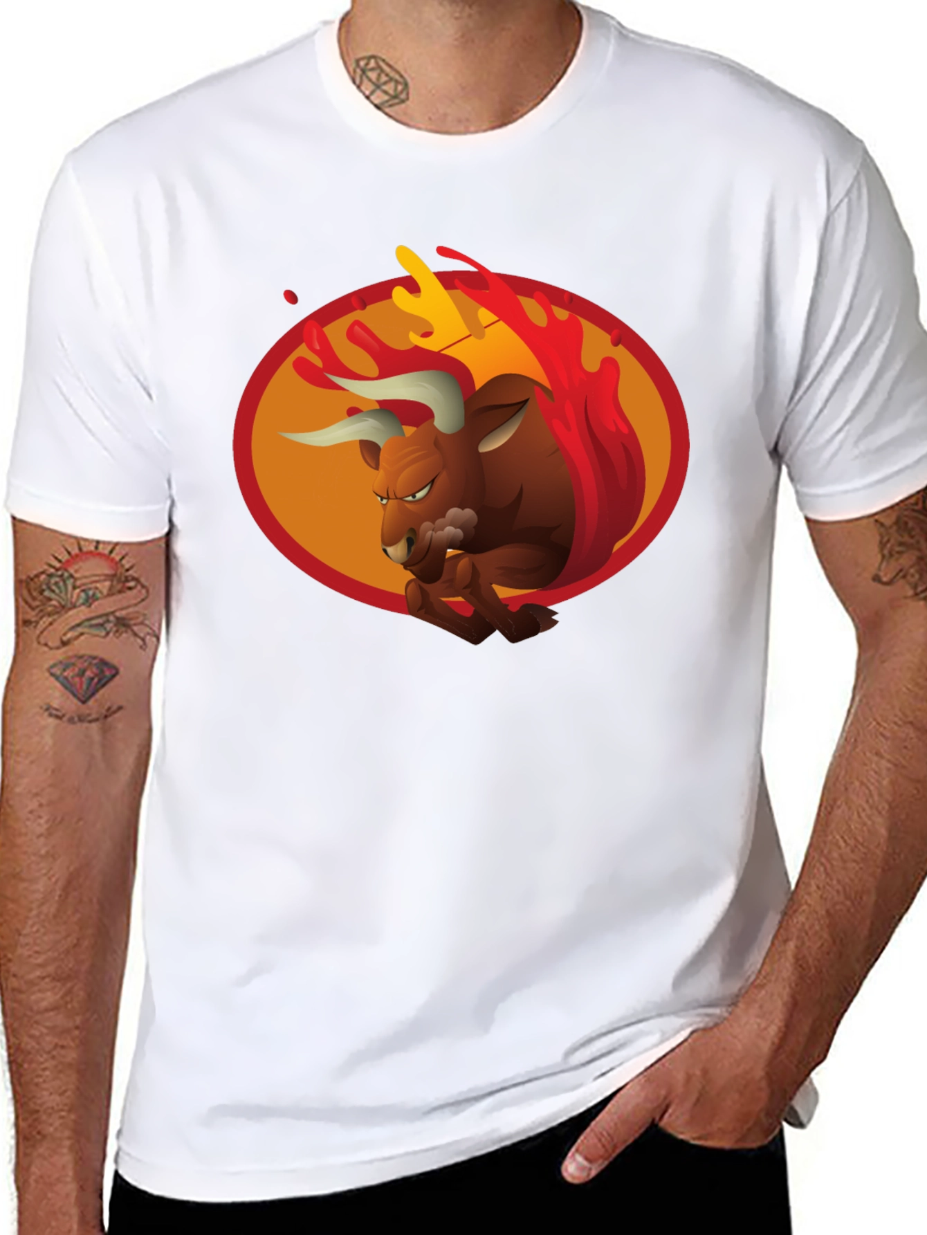 Fiery Bull Graphic Tee - Bold Black T-Shirt