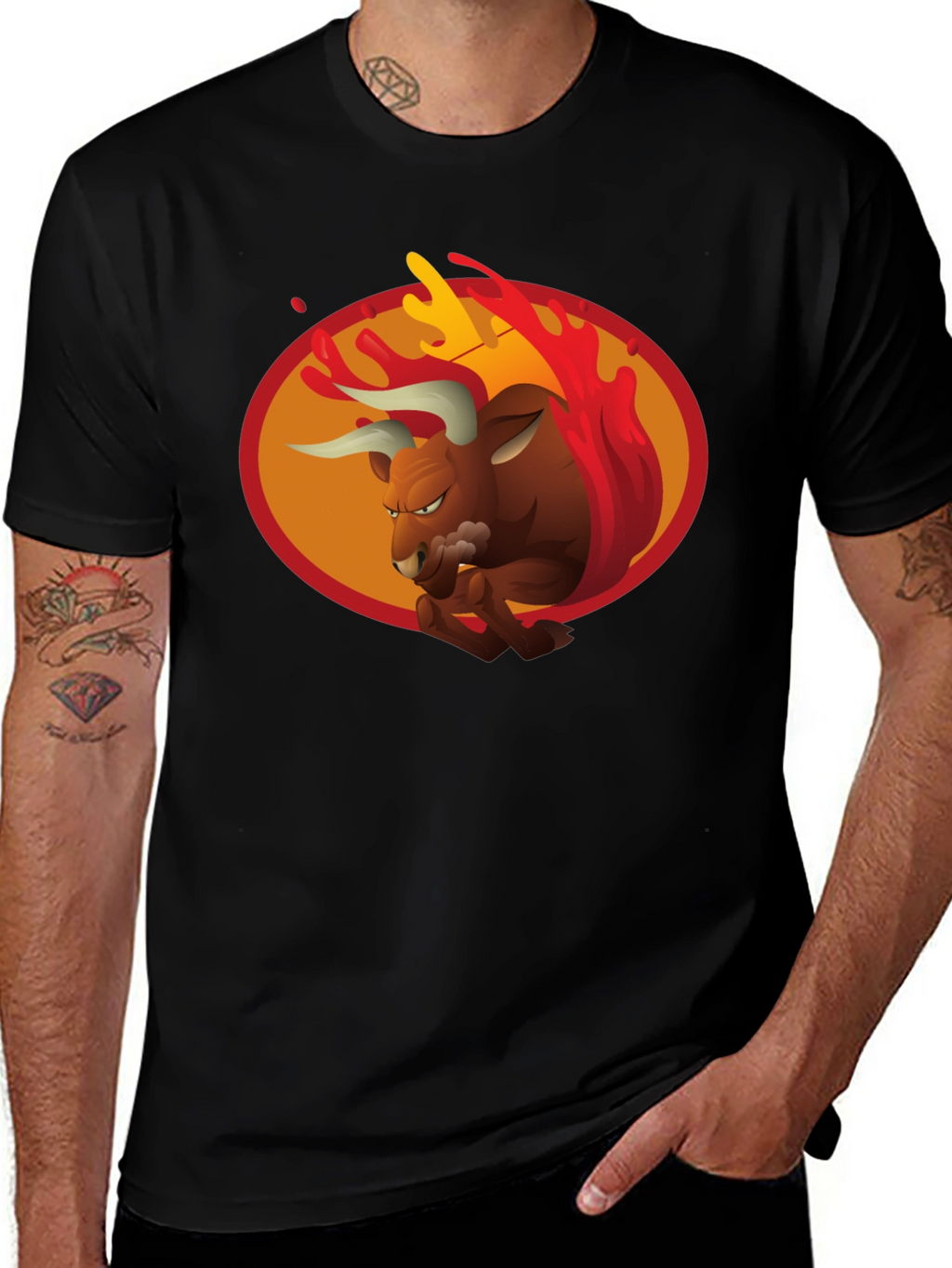 Fiery Bull Graphic Tee - Bold Black T-Shirt