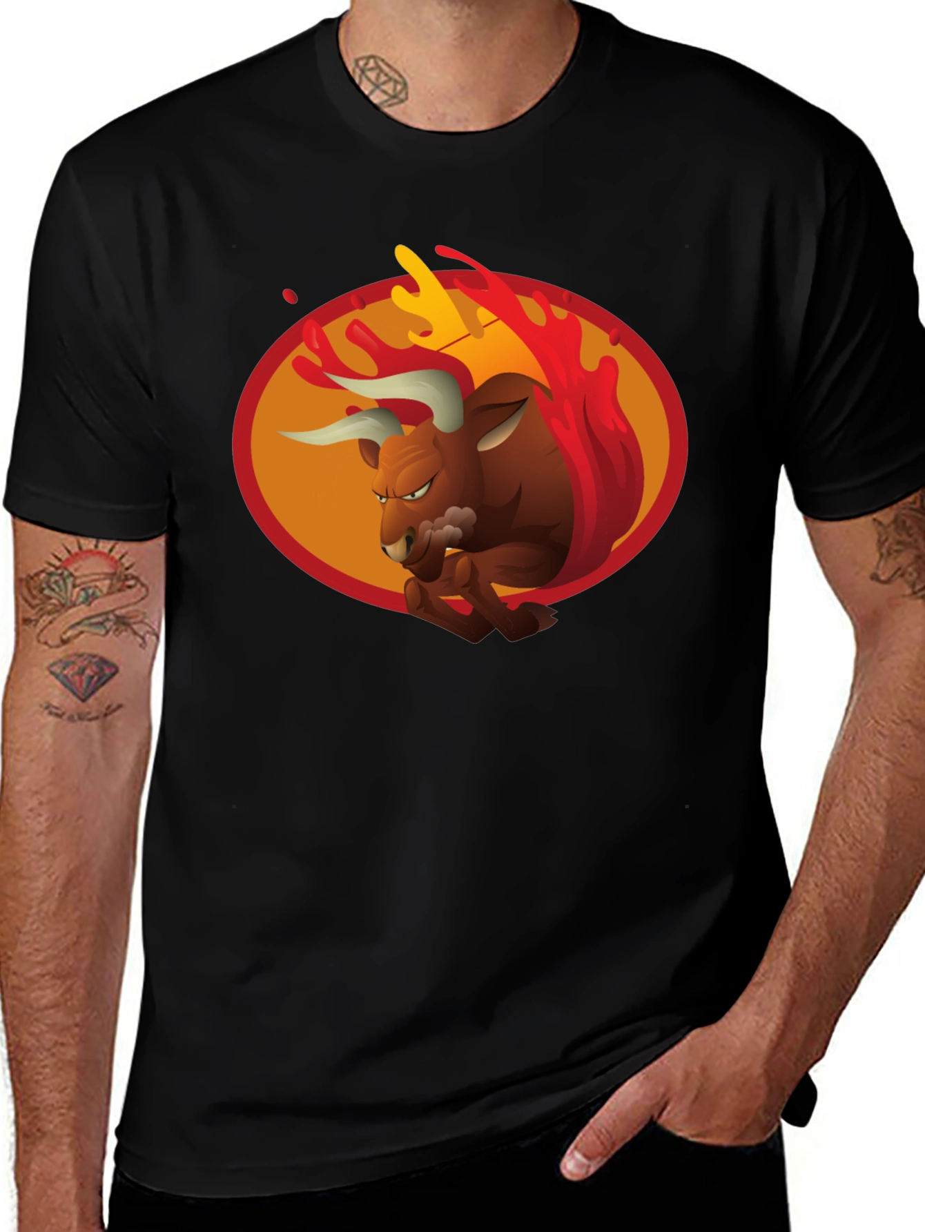 Fiery Bull Graphic Tee - Bold Black T-Shirt