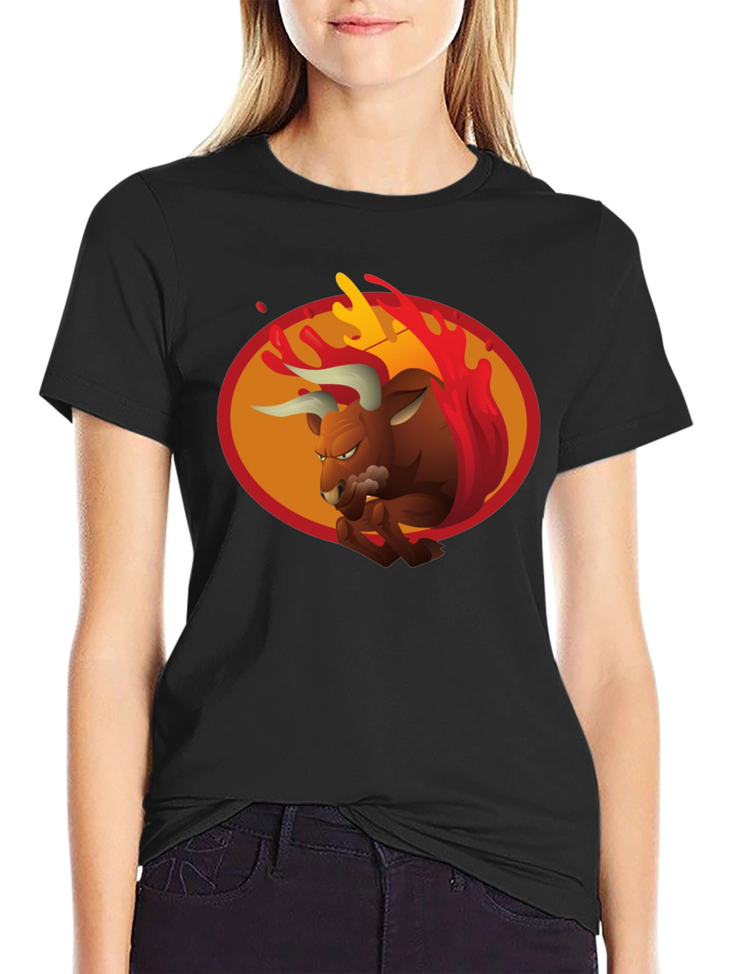 Fiery Bull Graphic Tee - Bold Black T-Shirt