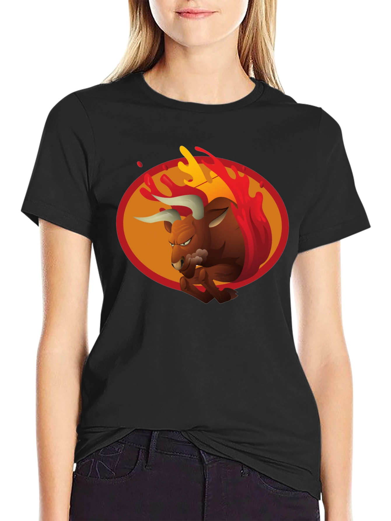 Fiery Bull Graphic Tee - Bold Black T-Shirt