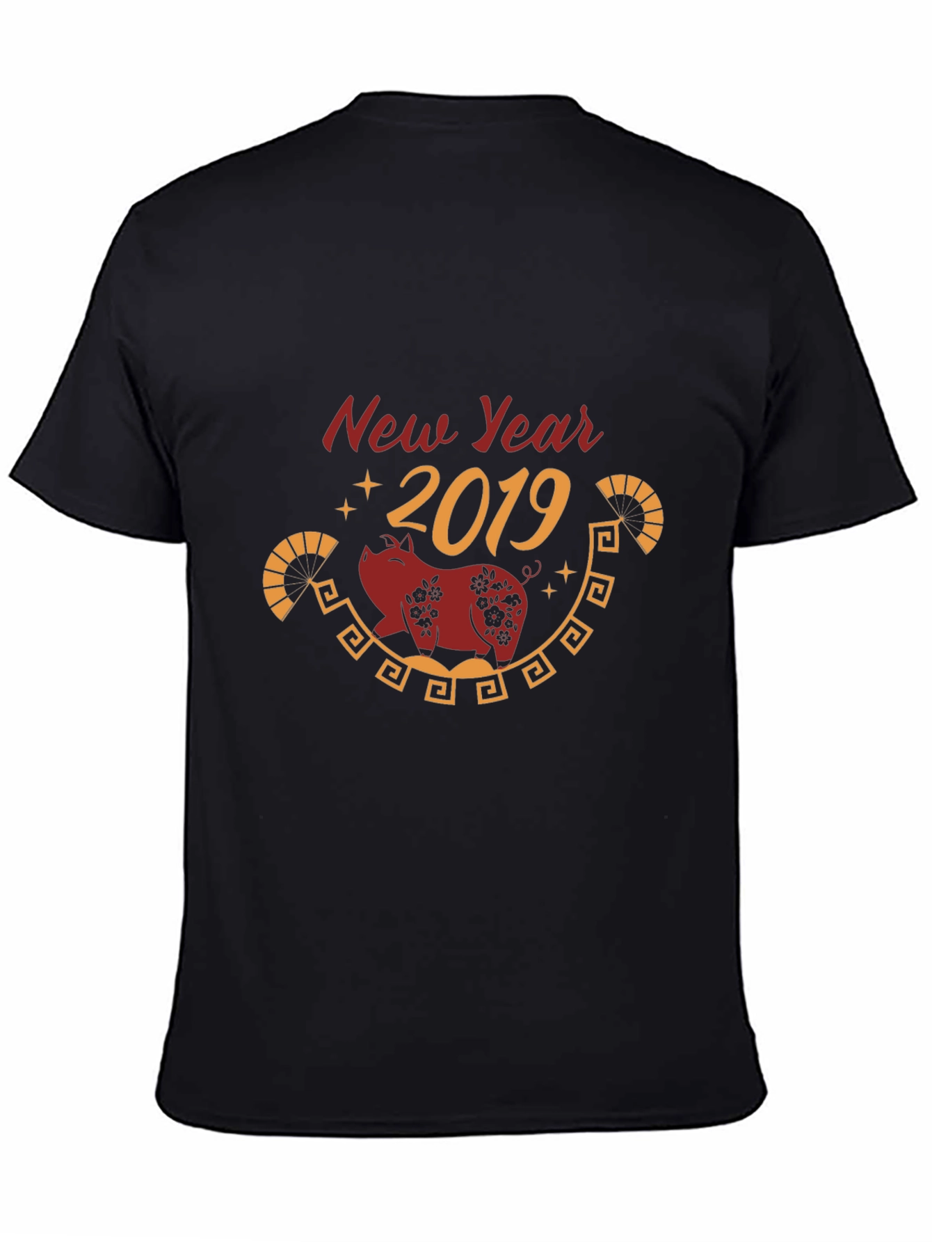 New Year 2019 Pig Graphic Tee - Black Cotton Blend