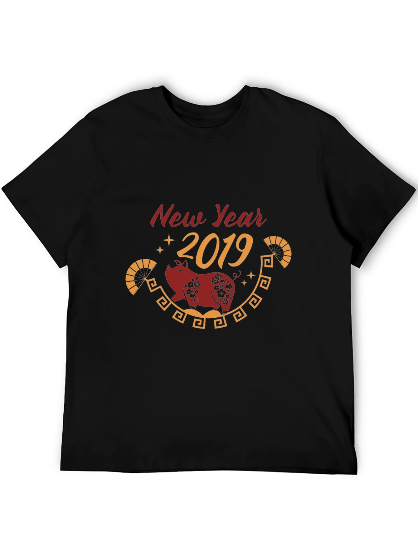 New Year 2019 Pig Graphic Tee - Black Cotton Blend