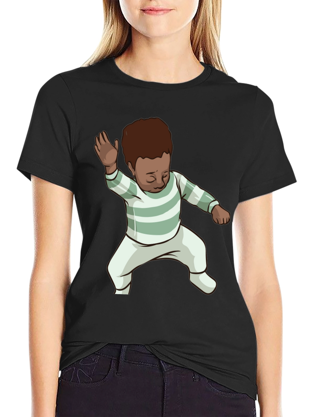 Dancing Baby Graphic Tee - Black Cotton Blend
