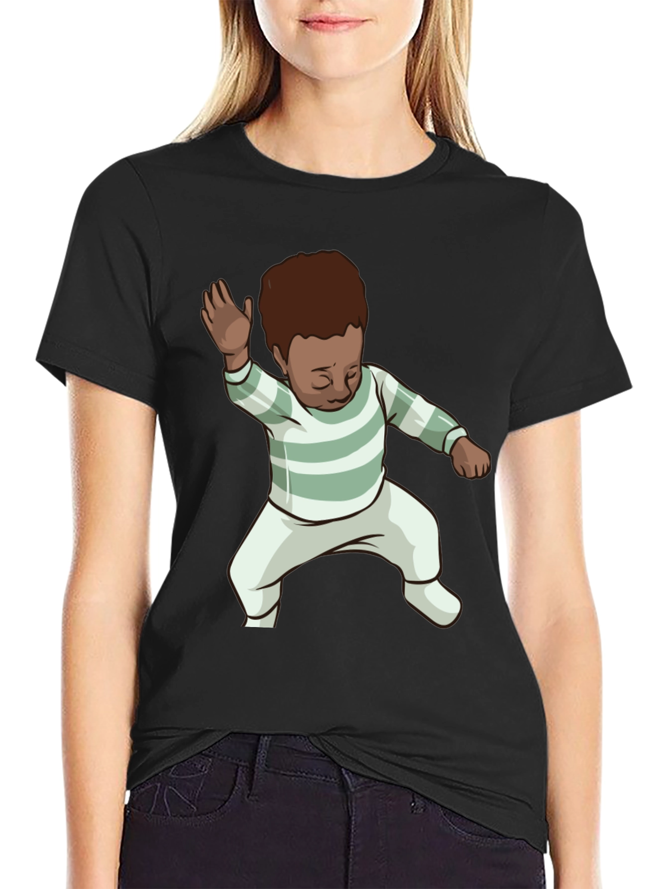 Dancing Baby Graphic Tee - Black Cotton Blend