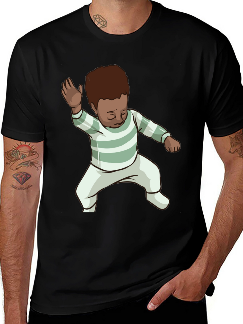 Dancing Baby Graphic Tee - Black Cotton Blend