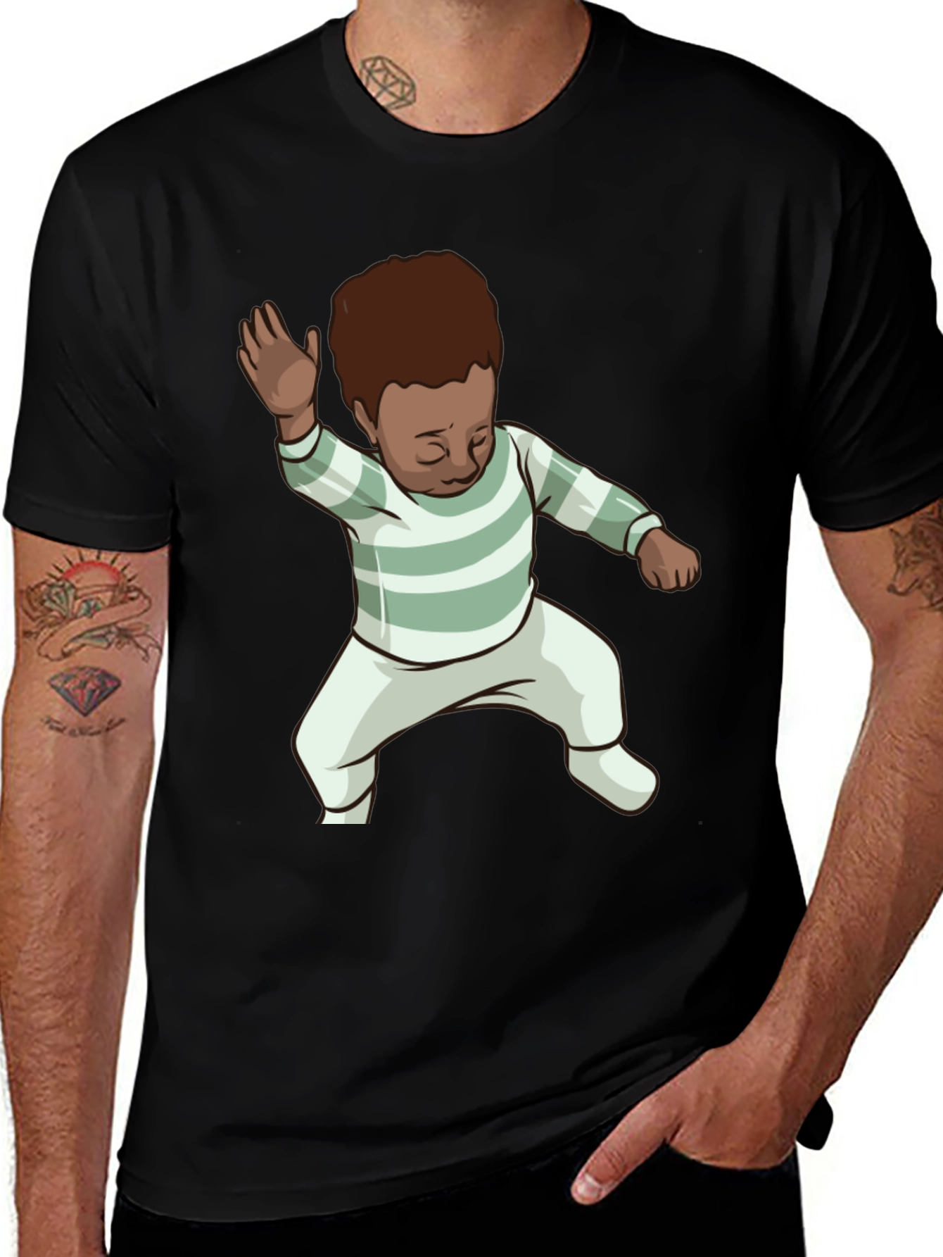 Dancing Baby Graphic Tee - Black Cotton Blend