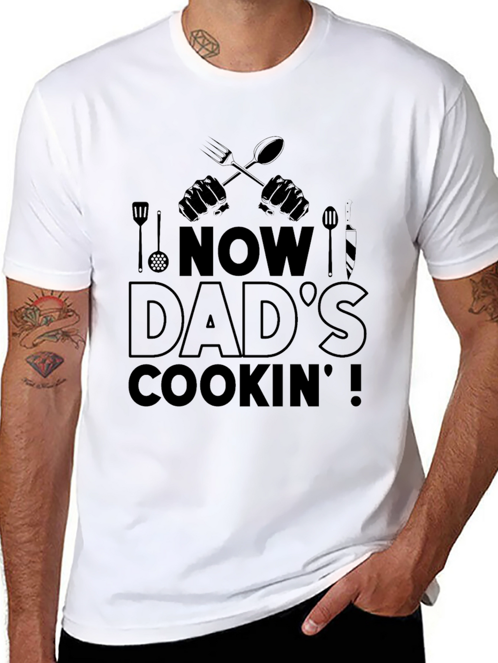 Now Dads Cookin Mens Black Graphic T-Shirt