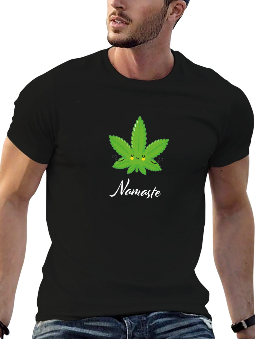 Namaste Weed Leaf Graphic T-Shirt