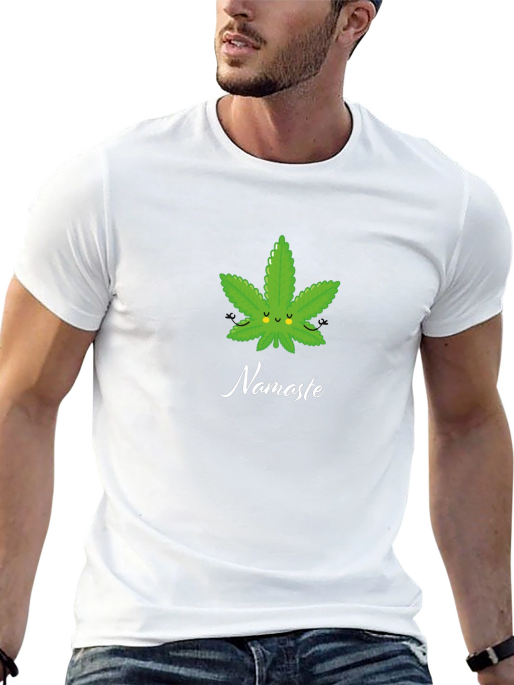 Namaste Weed Leaf Graphic T-Shirt
