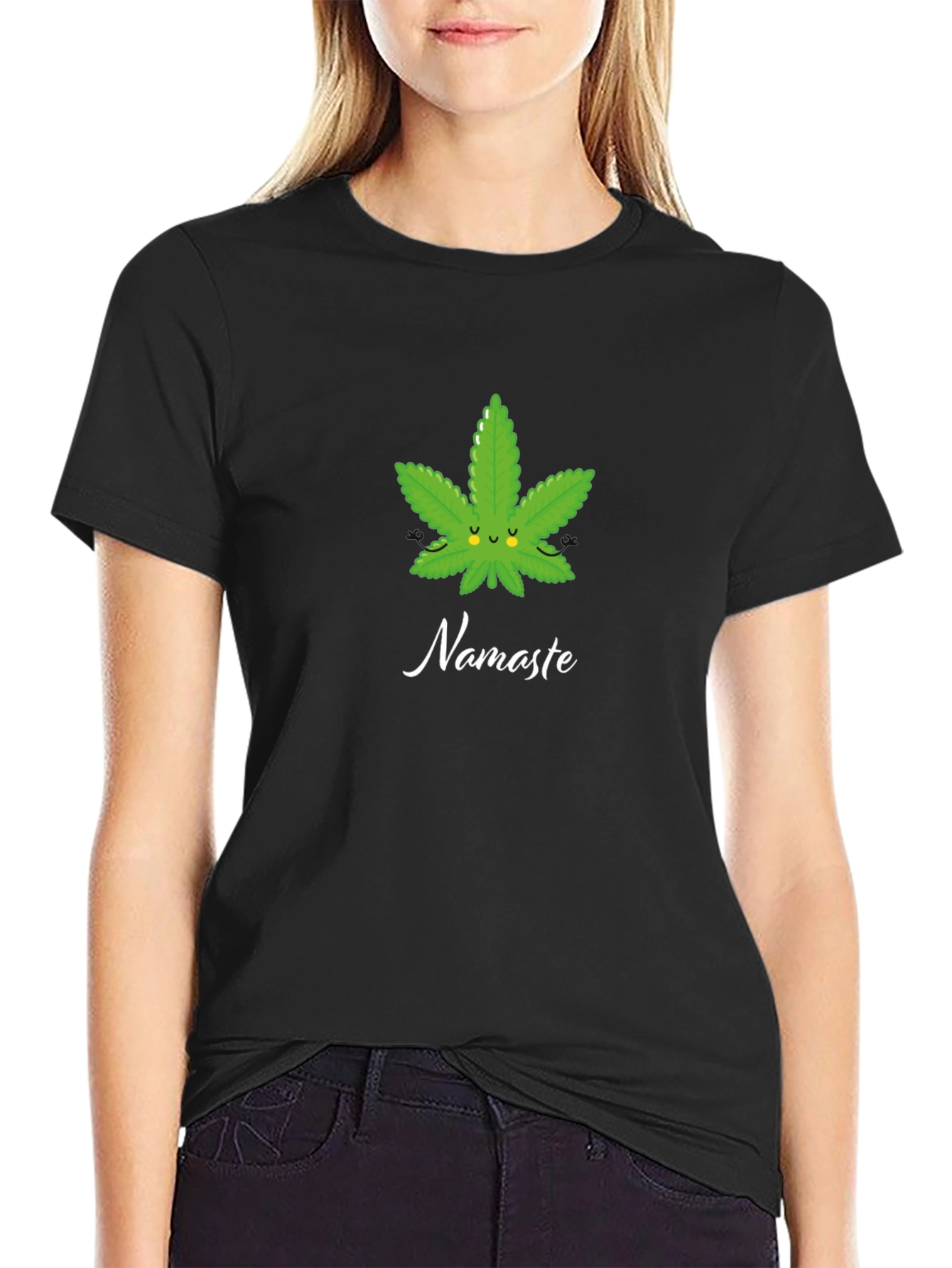 Namaste Weed Leaf Graphic T-Shirt