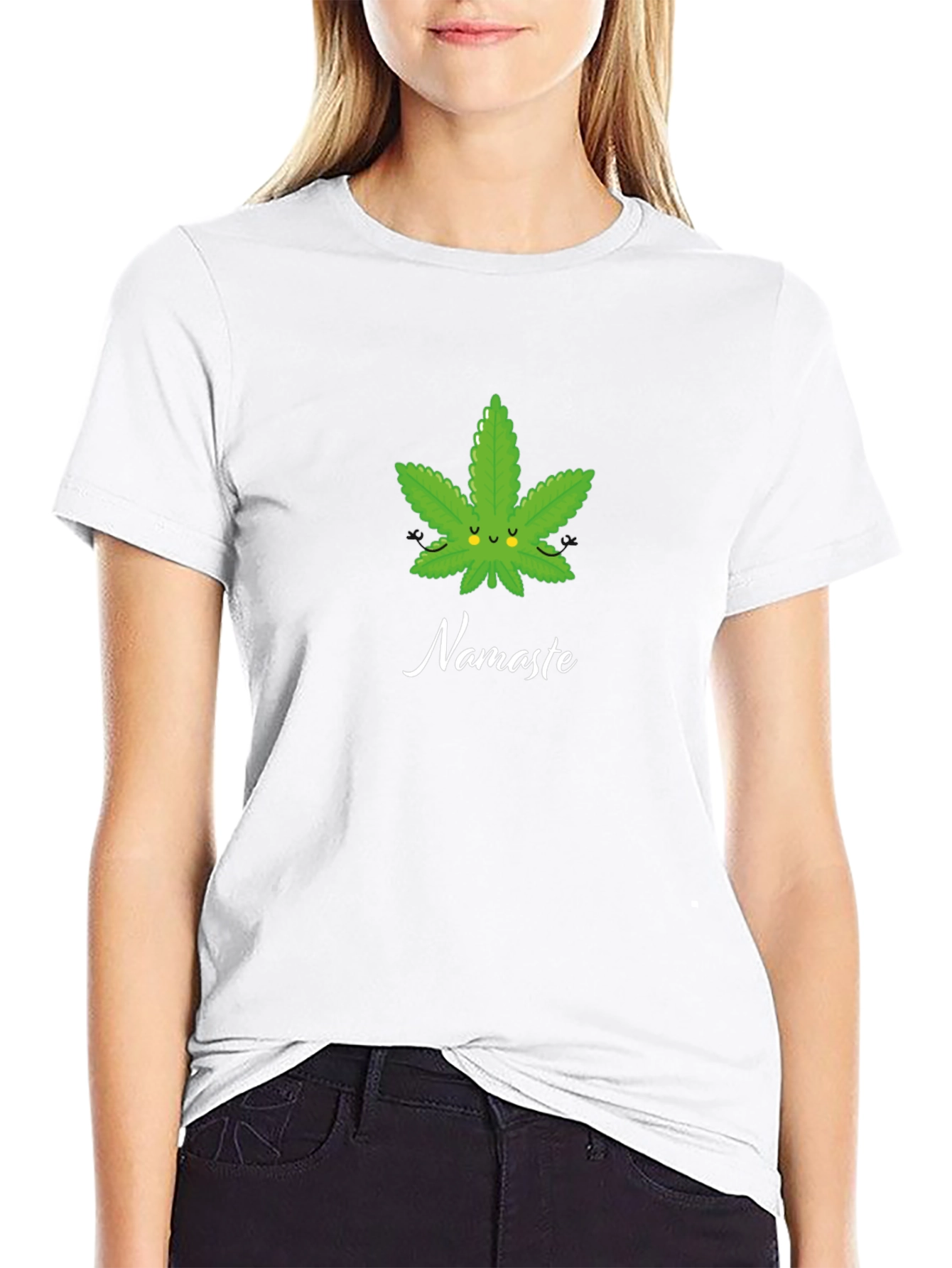 Namaste Weed Leaf Graphic T-Shirt