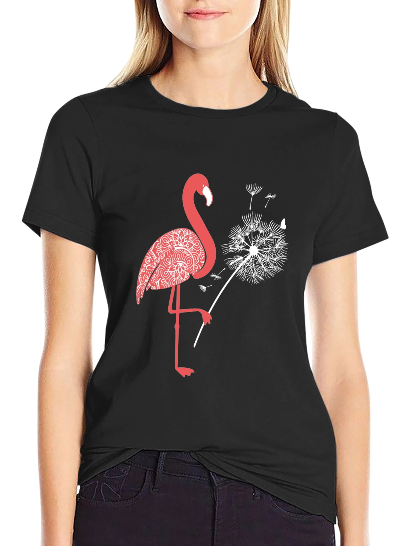 Flamingo Dandelion Graphic Tee - Stylish Comfort