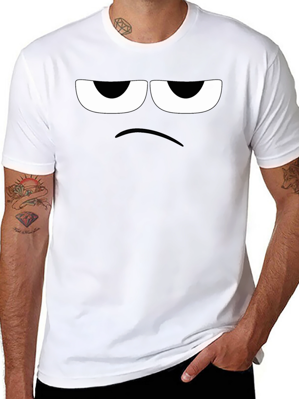 Grumpy Face Graphic Tee - Black Cotton T-Shirt