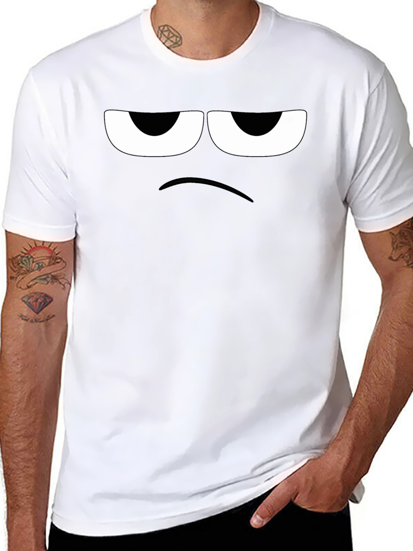 Grumpy Face Graphic Tee - Black Cotton T-Shirt