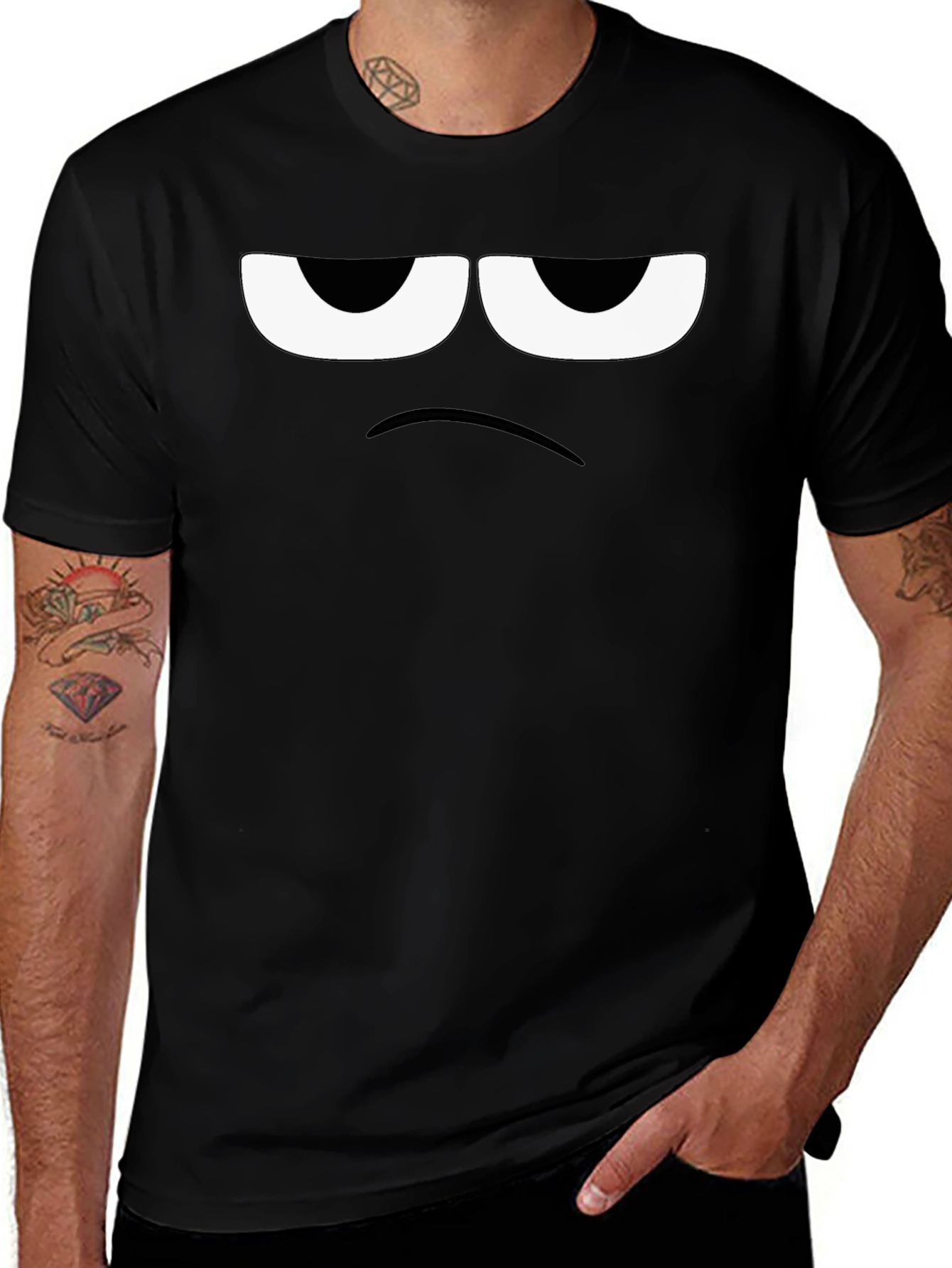 Grumpy Face Graphic Tee - Black Cotton T-Shirt