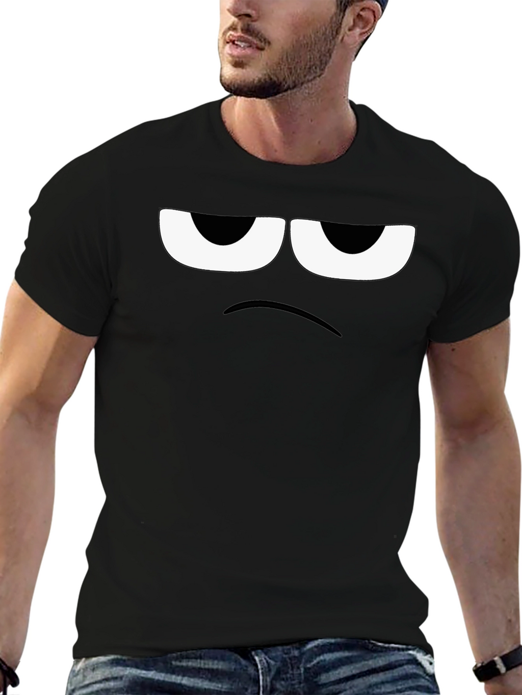 Grumpy Face Graphic Tee - Black Cotton T-Shirt
