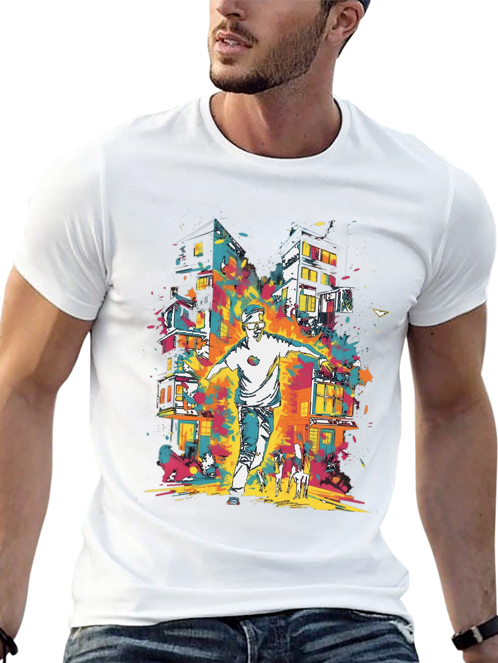 Urban Art Mens Graphic Tee - Cityscape Design