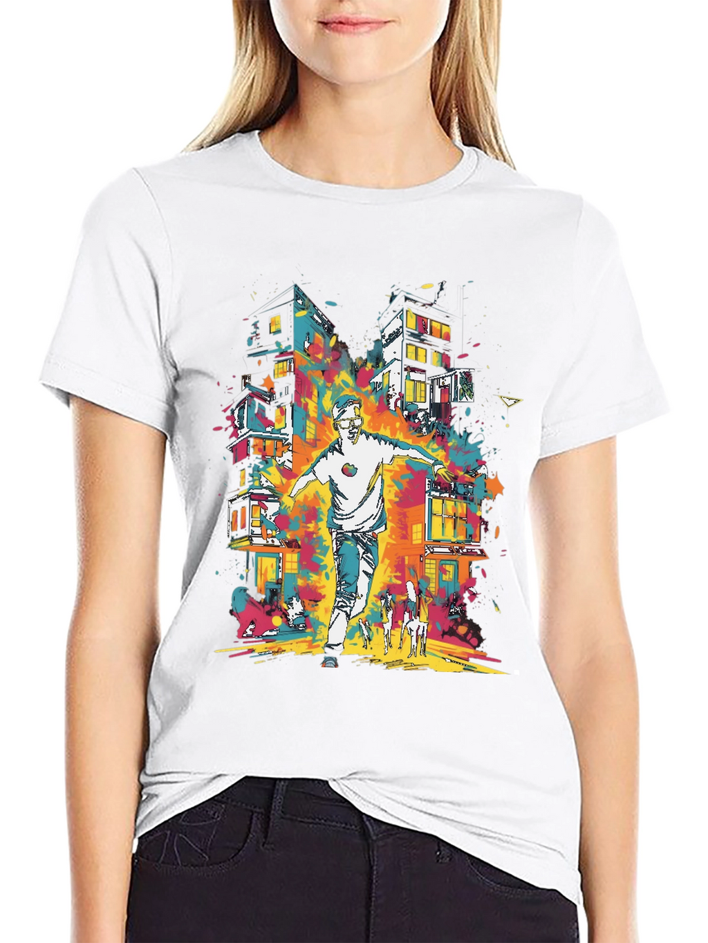 Urban Art Mens Graphic Tee - Cityscape Design