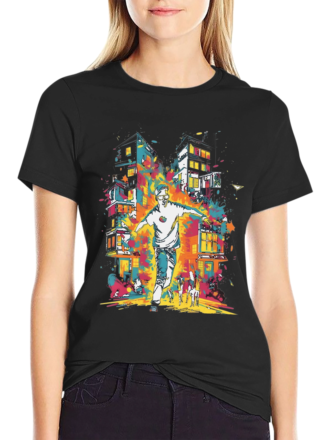 Urban Art Mens Graphic Tee - Cityscape Design