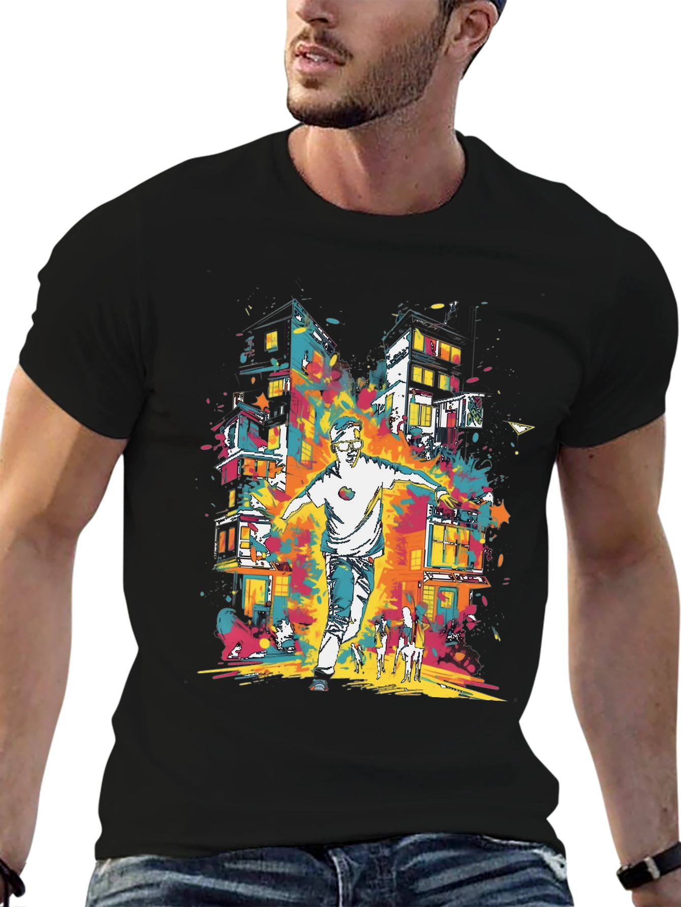 Urban Art Mens Graphic Tee - Cityscape Design