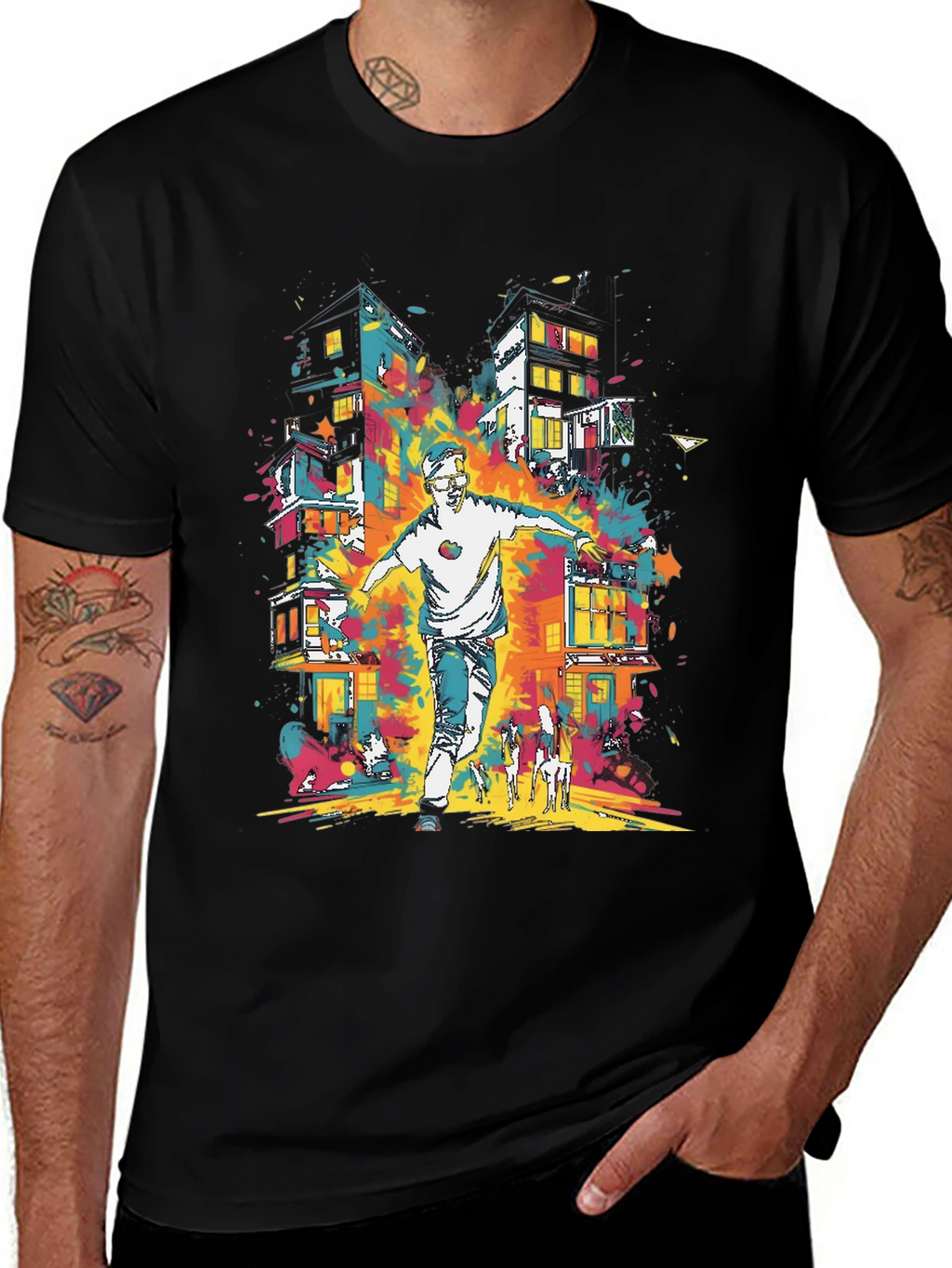 Urban Art Mens Graphic Tee - Cityscape Design