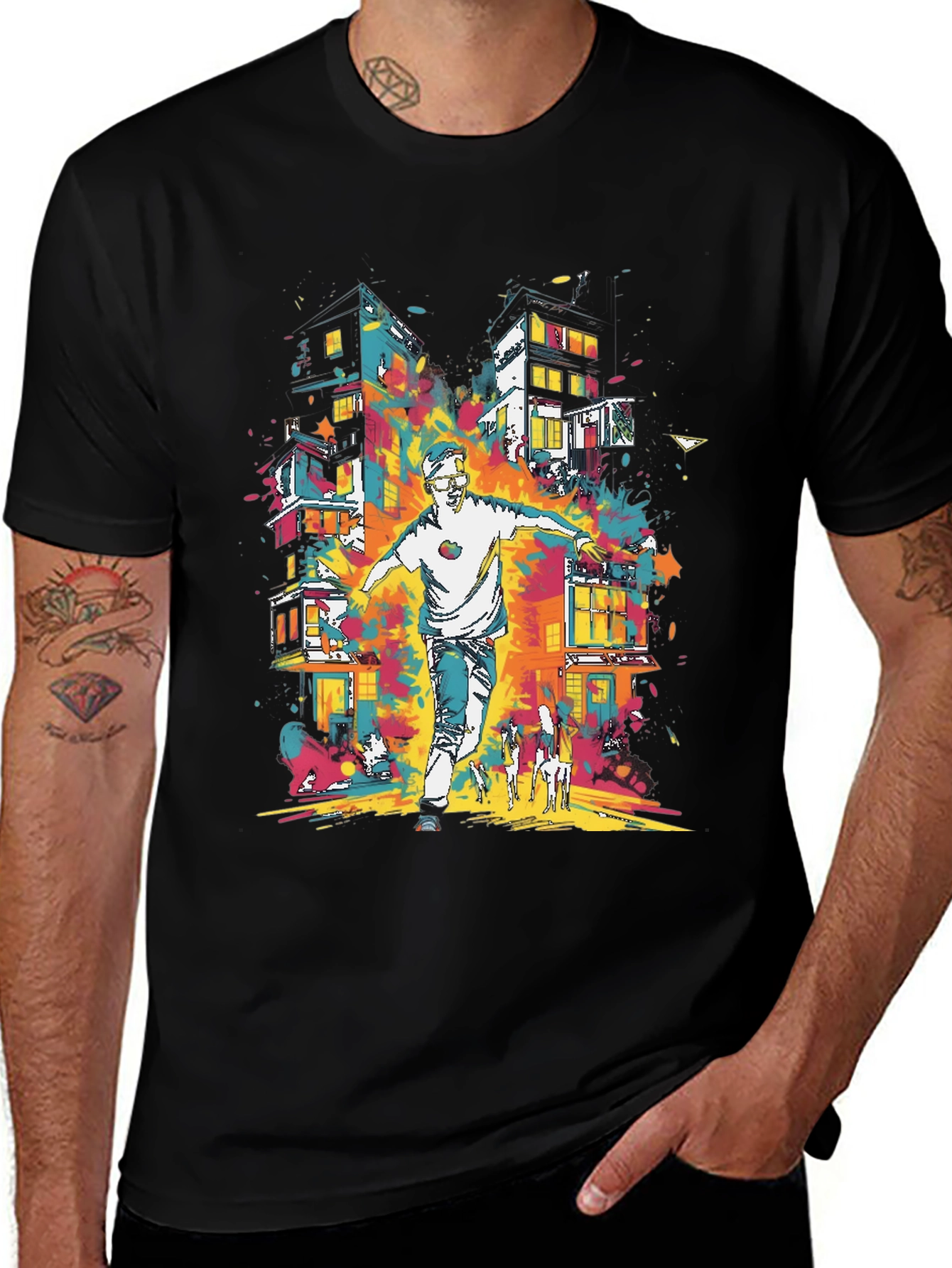 Urban Art Mens Graphic Tee - Cityscape Design