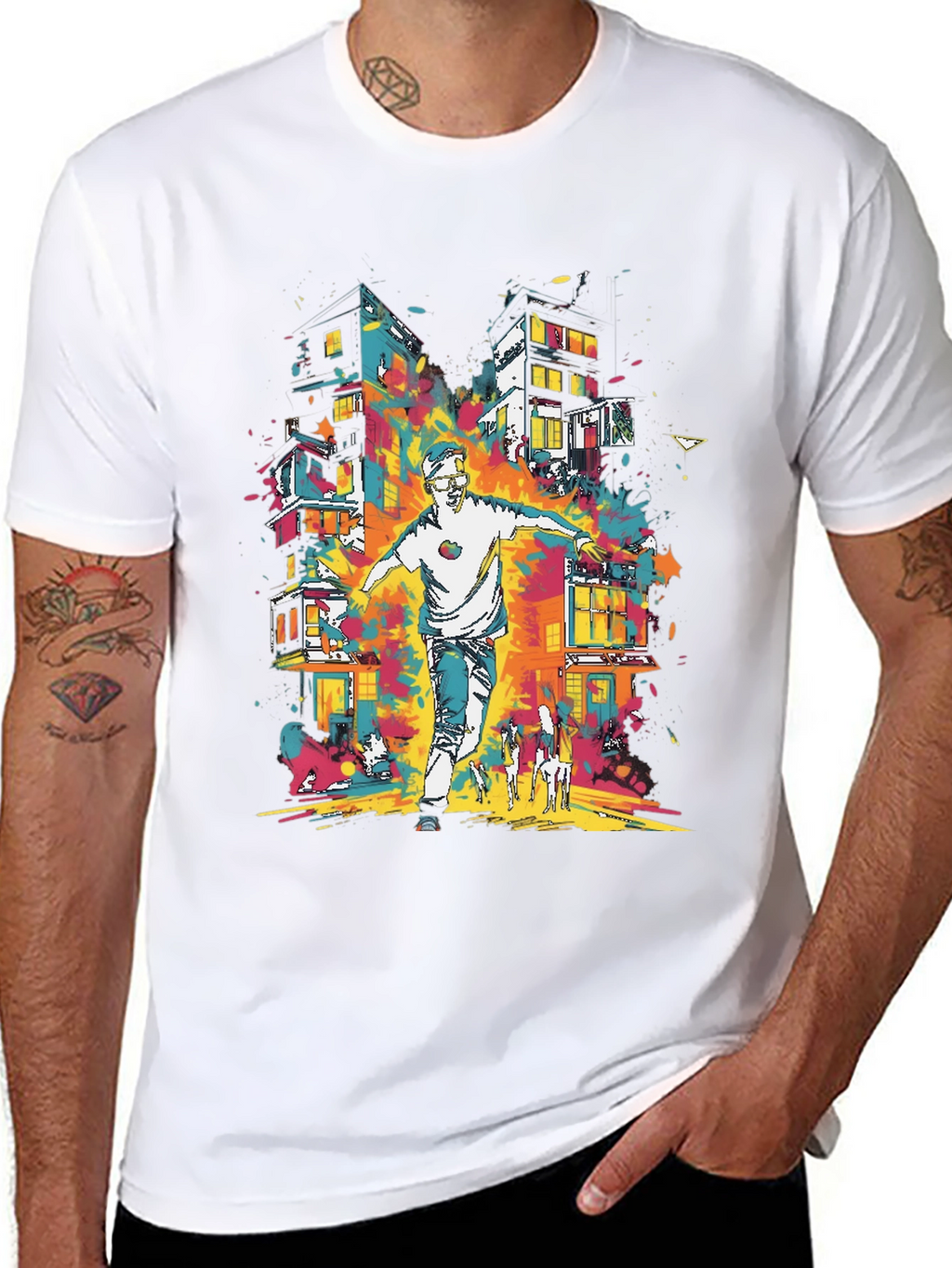 Urban Art Mens Graphic Tee - Cityscape Design