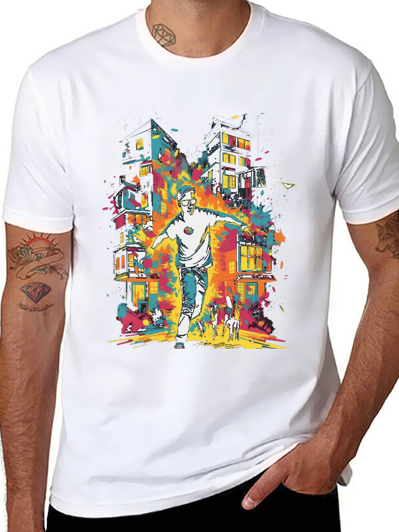 Urban Art Mens Graphic Tee - Cityscape Design