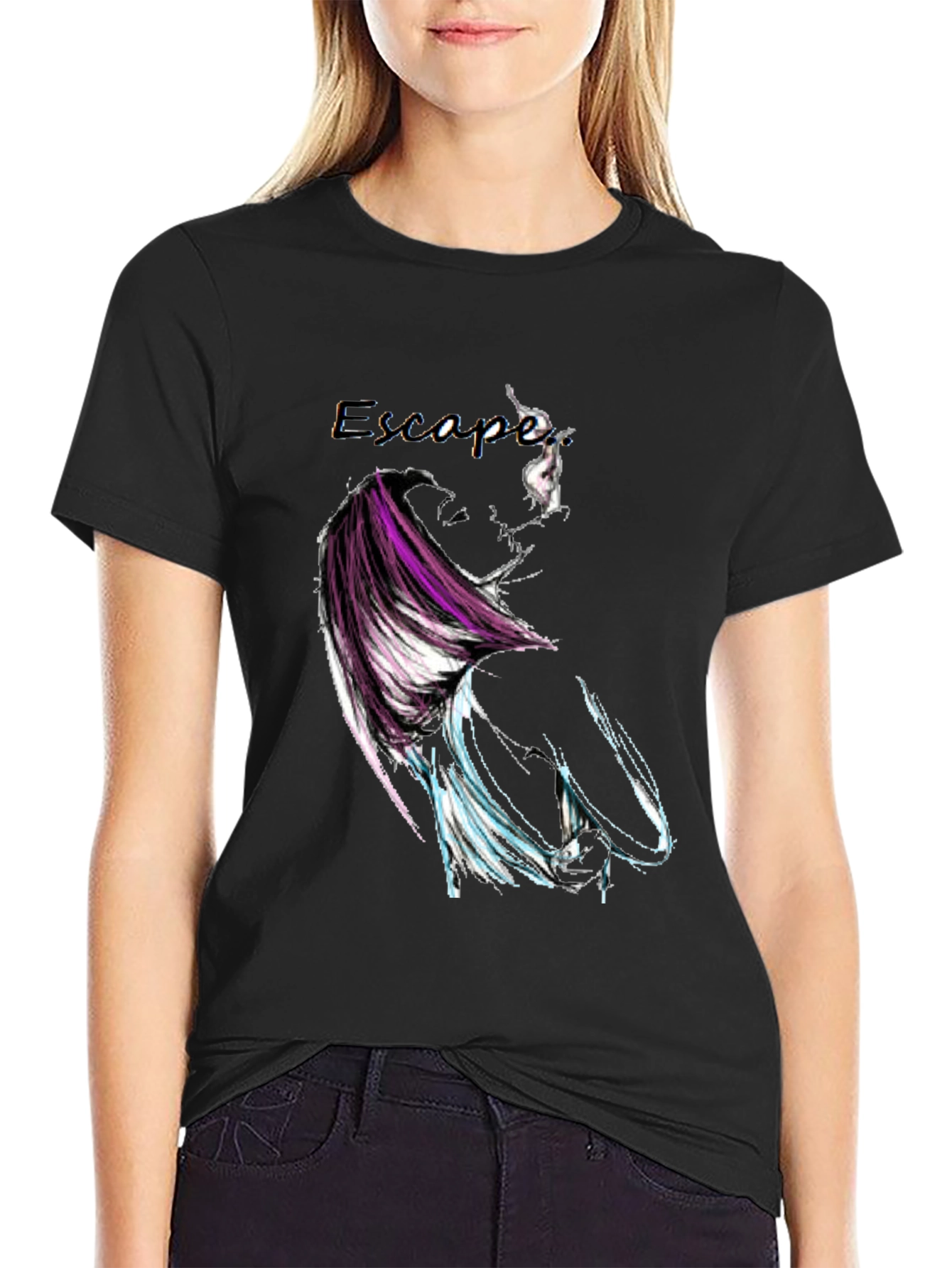 Escape Graphic Print Black T-Shirt