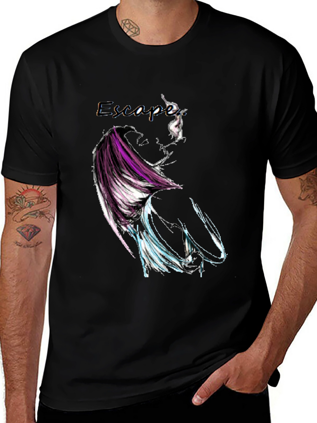 Escape Graphic Print Black T-Shirt