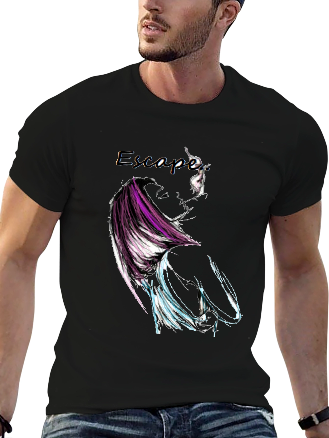 Escape Graphic Print Black T-Shirt