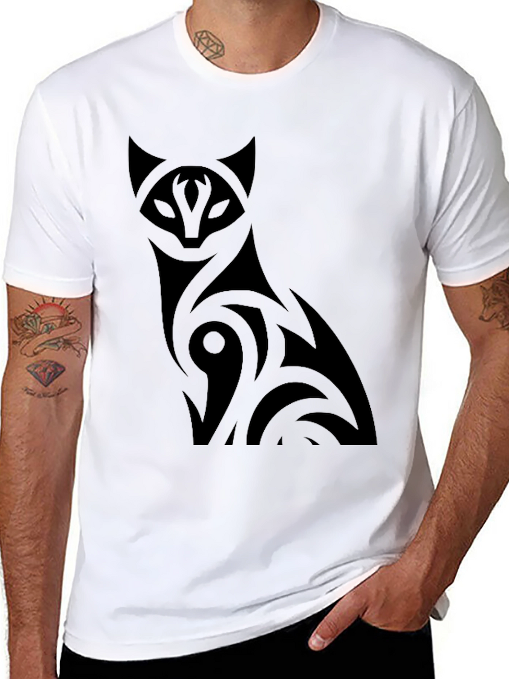 Black Cat Graphic Tee - Mens Crew Neck T-Shirt