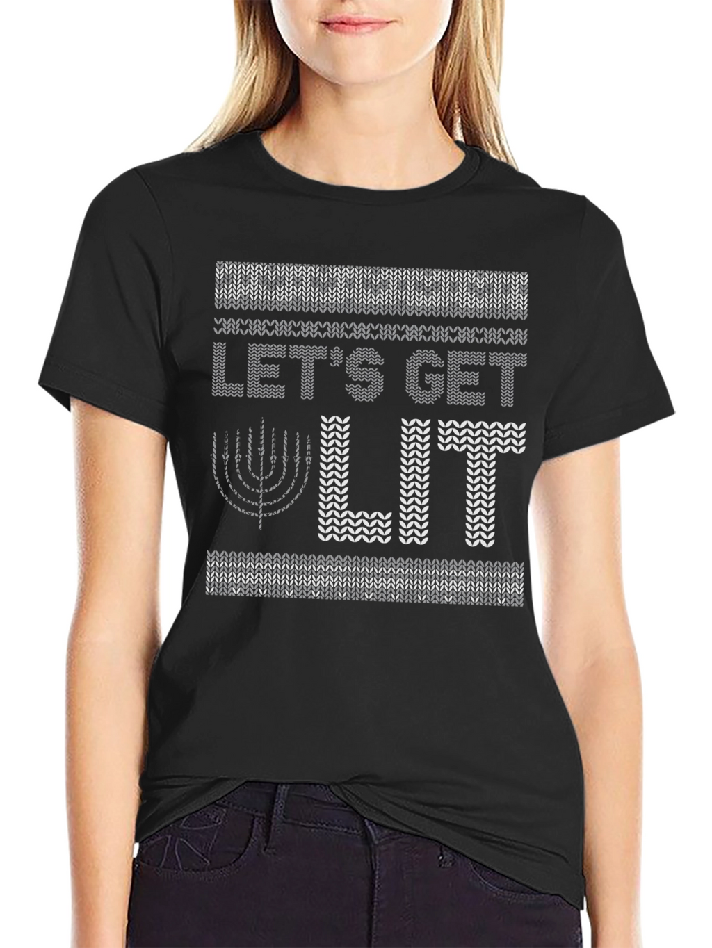 Lets Get Lit Hanukkah Sweater Style T-Shirt
