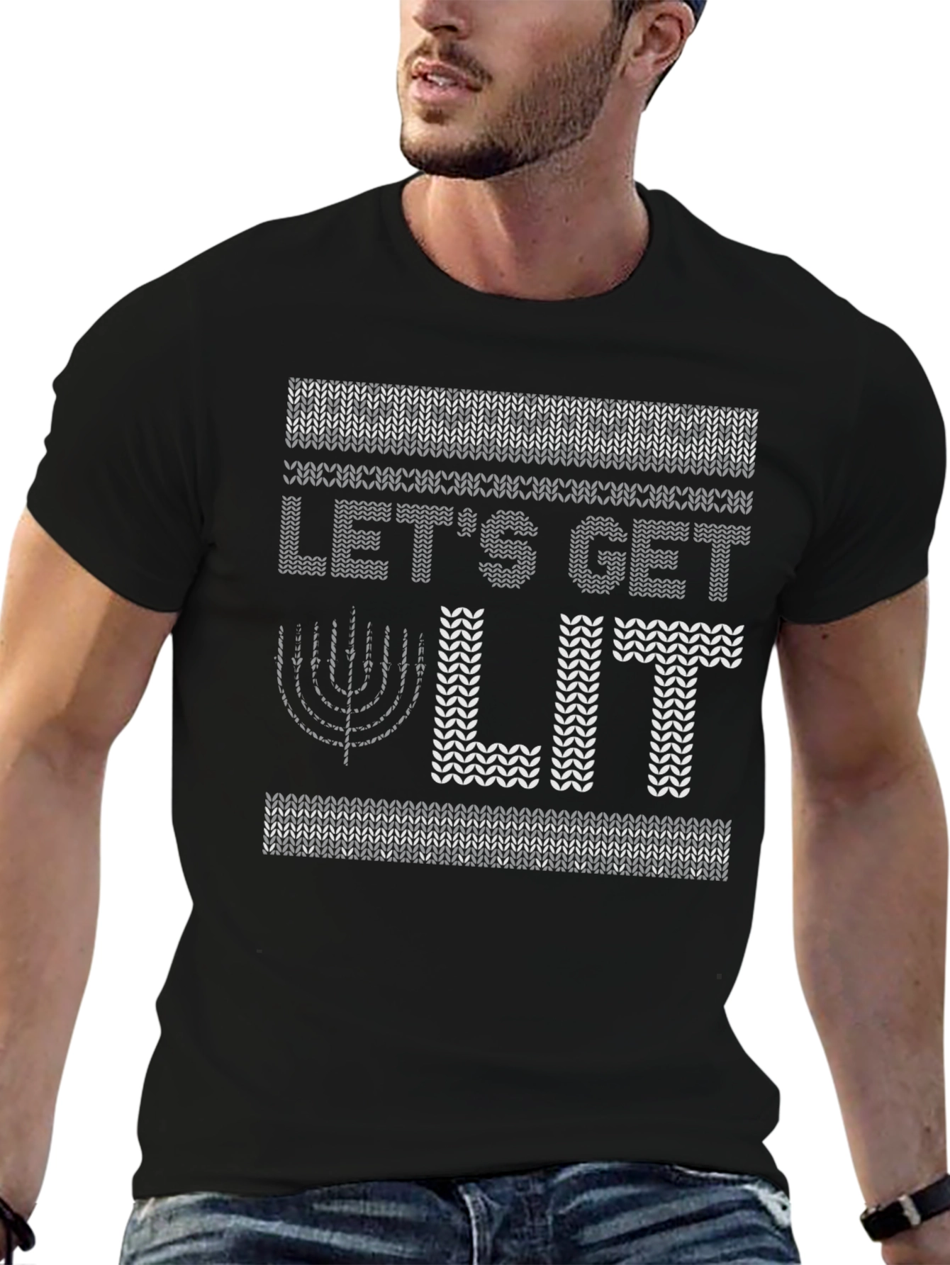 Lets Get Lit Hanukkah Sweater Style T-Shirt