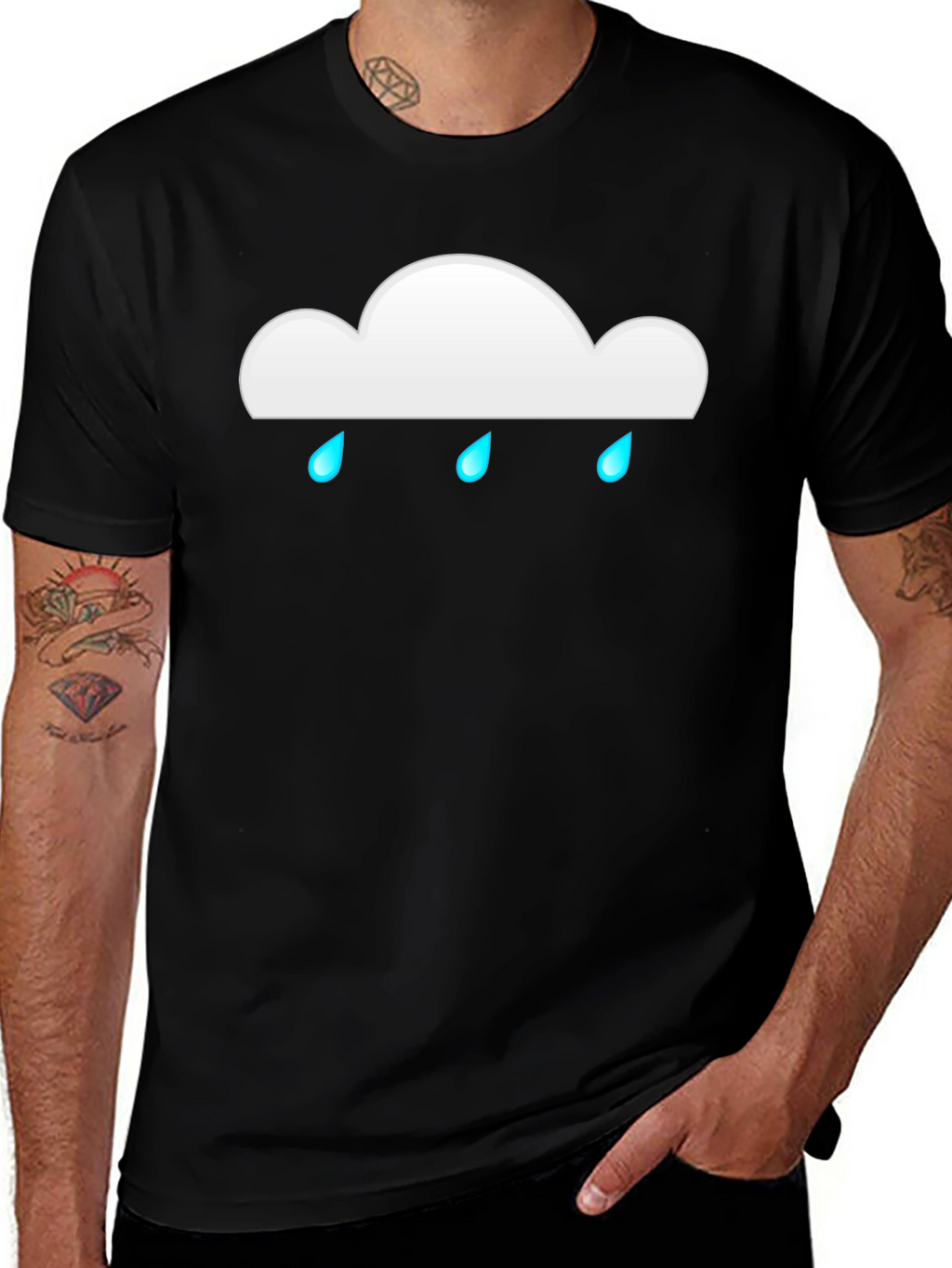 Rainy Cloud Graphic Tee - Black Cotton Casual T-Shirt