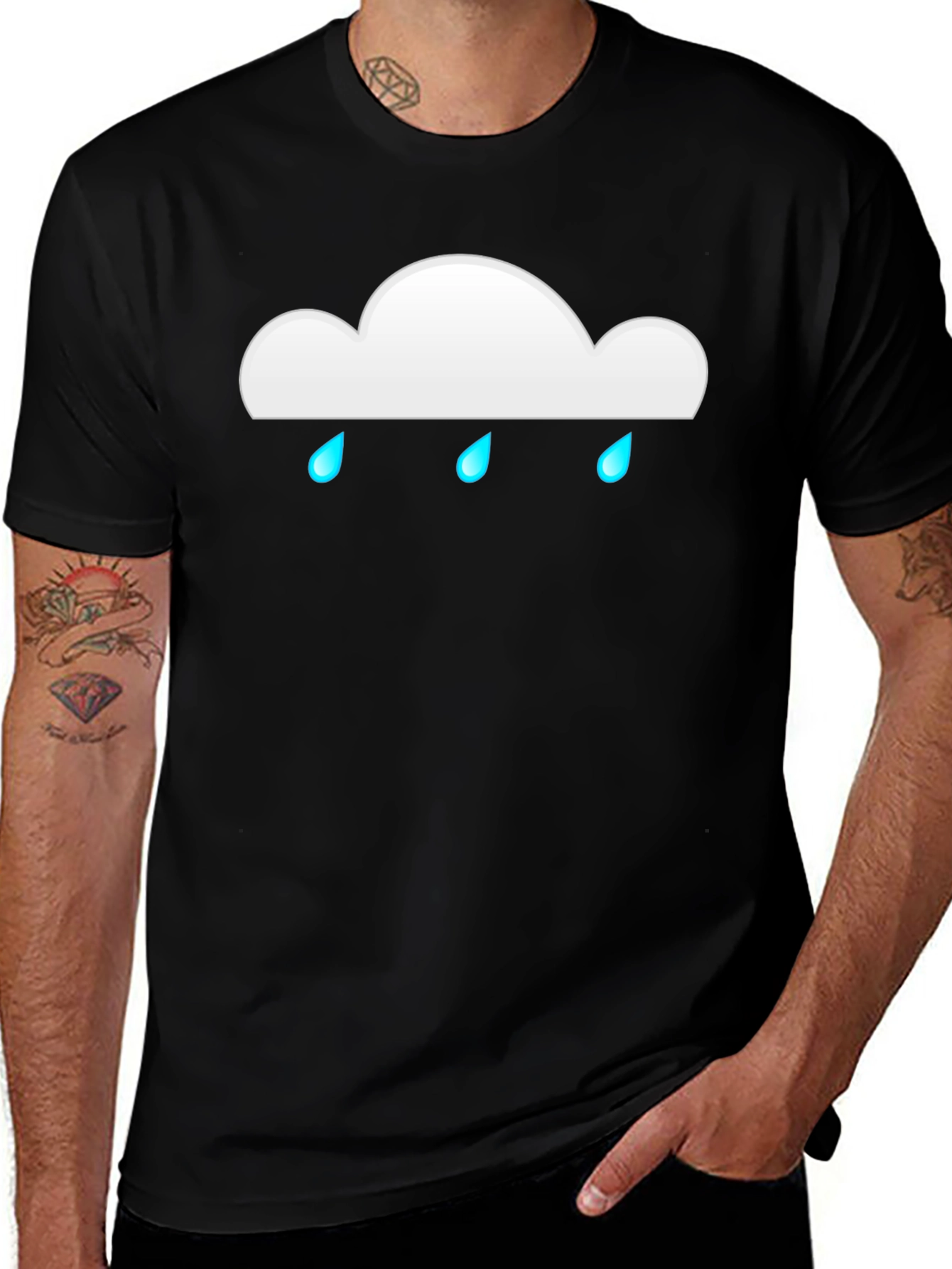Rainy Cloud Graphic Tee - Black Cotton Casual T-Shirt