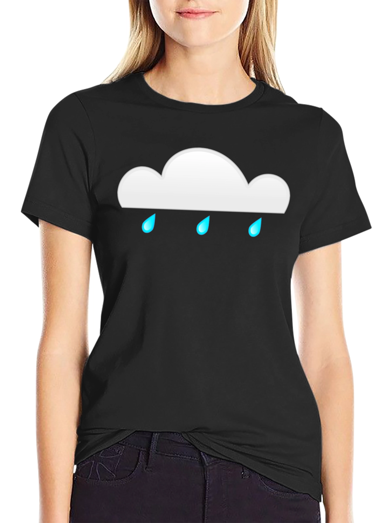 Rainy Cloud Graphic Tee - Black Cotton Casual T-Shirt