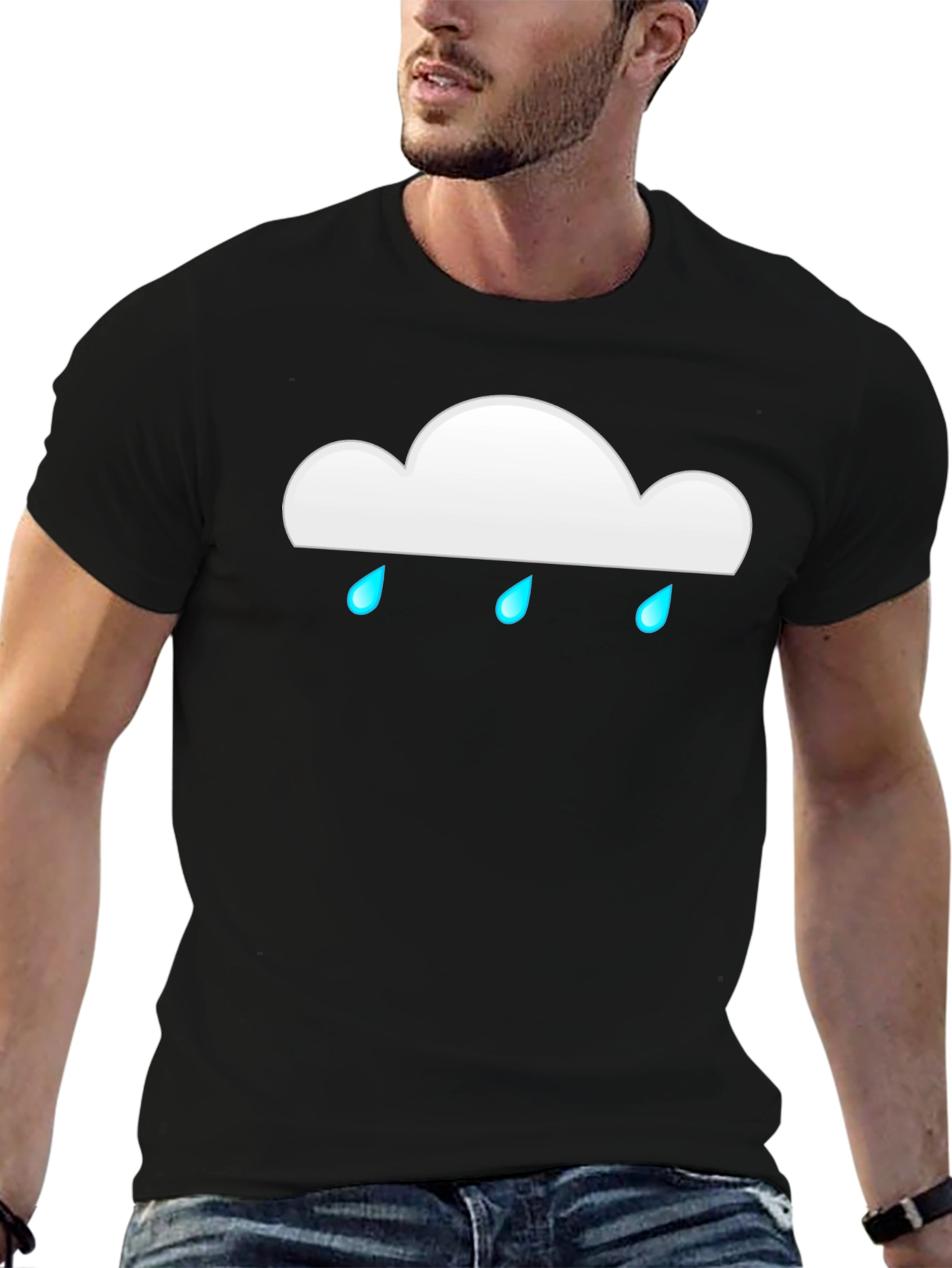 Rainy Cloud Graphic Tee - Black Cotton Casual T-Shirt