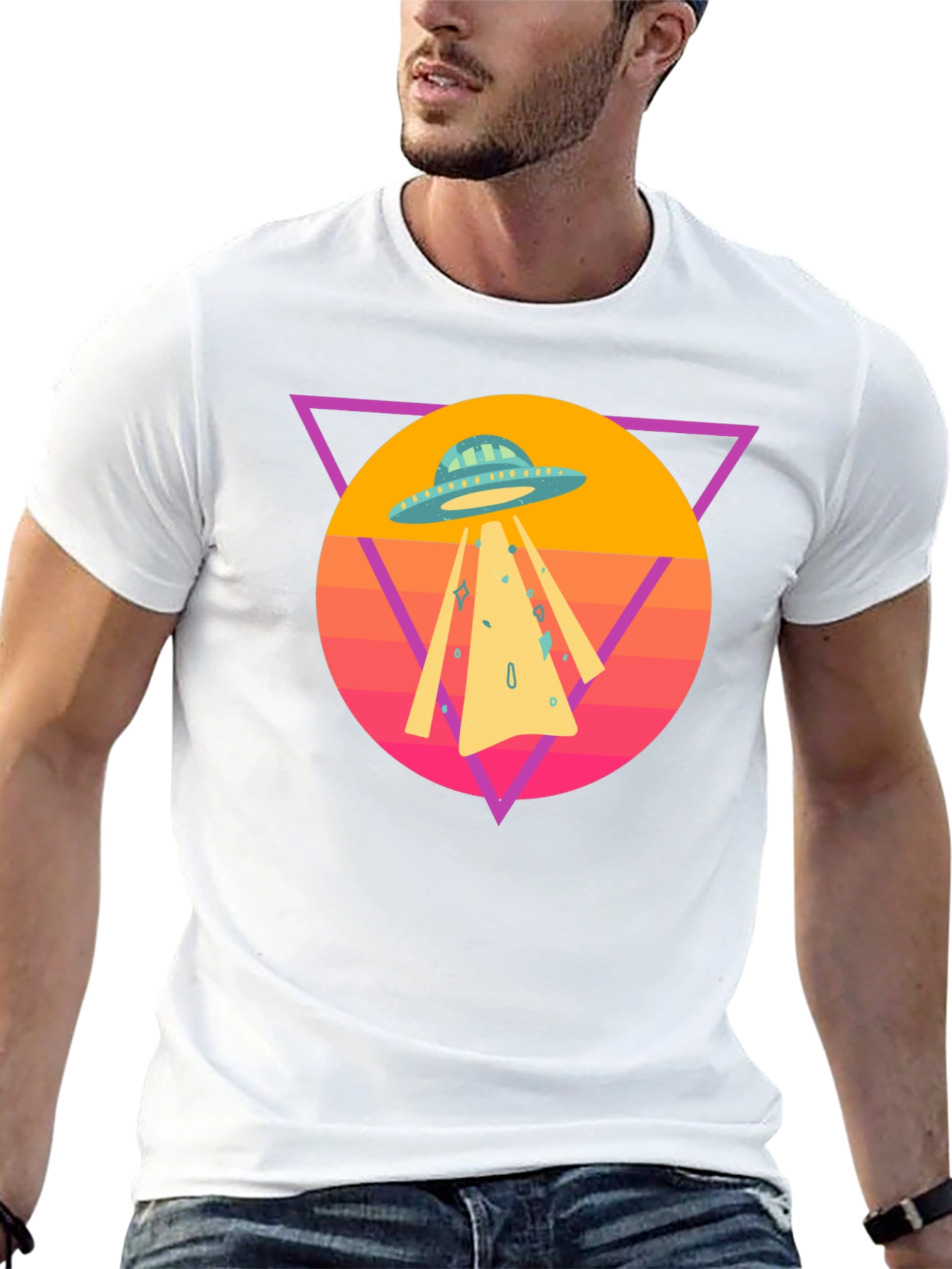 Retro UFO T-Shirt - Black Cotton Blend Tee