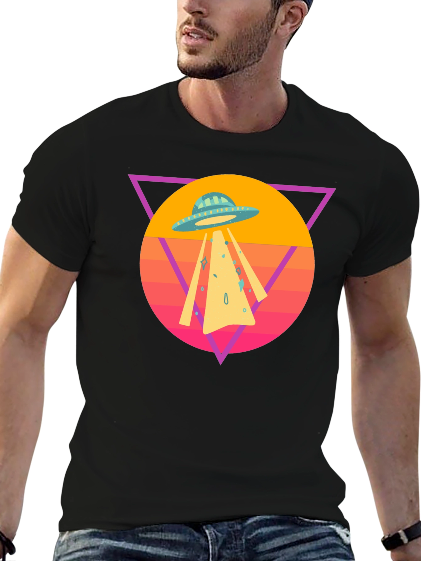 Retro UFO T-Shirt - Black Cotton Blend Tee