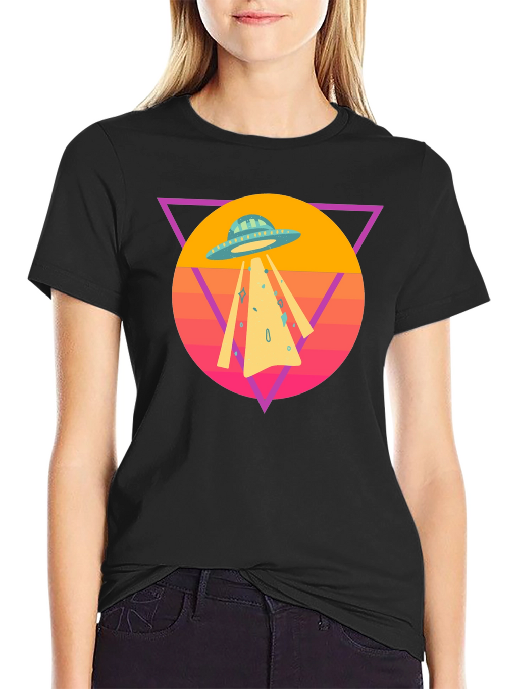 Retro UFO T-Shirt - Black Cotton Blend Tee
