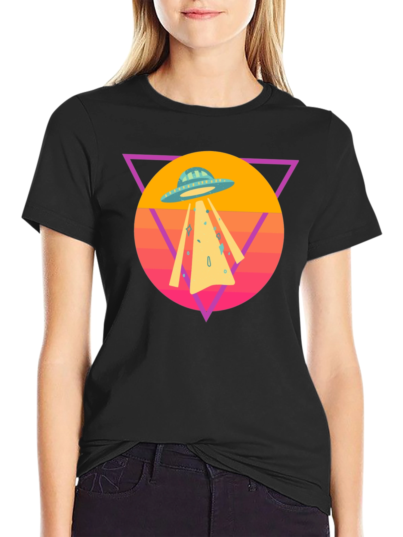 Retro UFO T-Shirt - Black Cotton Blend Tee