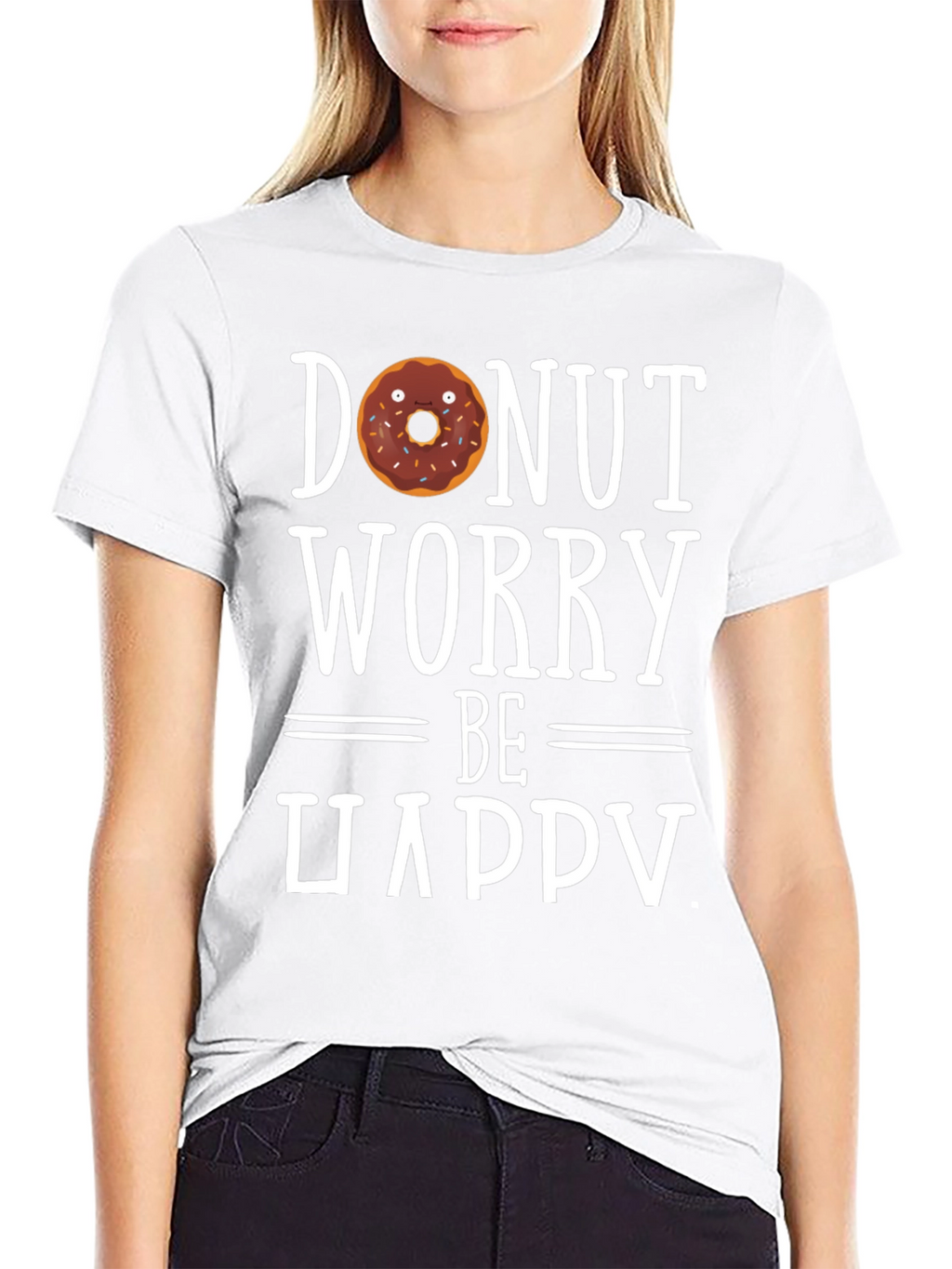 Donut Worry Be Happy Black T-Shirt
